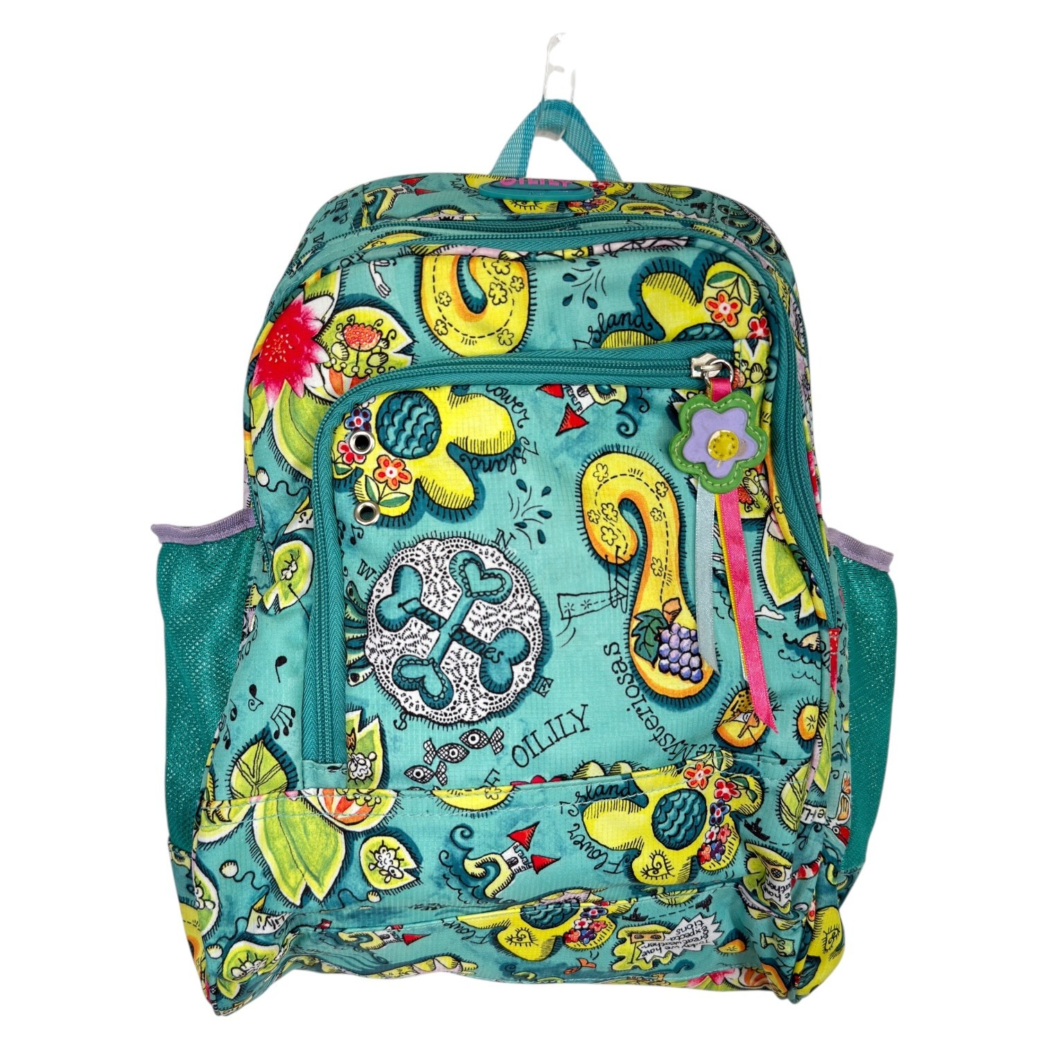 Oilily Whimsical Print Backpack + Wallet Teal Floral Novelty Daypack Nwot